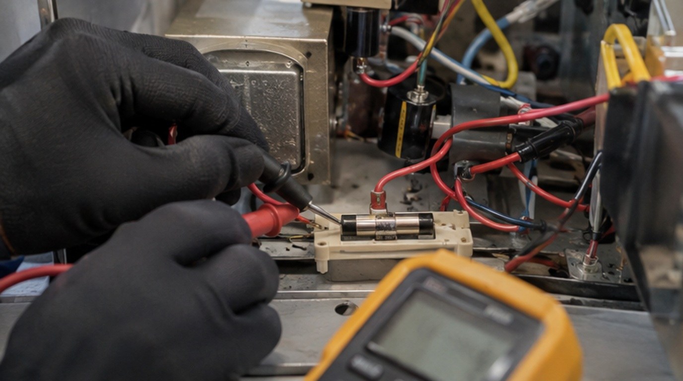 Conserto de micro-ondas em Osasco‑SP: teste do fusível e do diodo de alta tensão